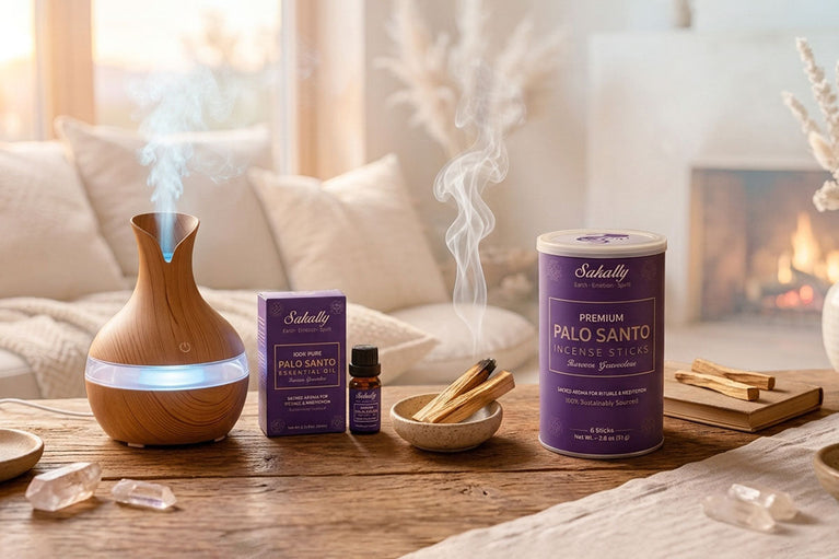 palo santo oil with difusor and with palo santo sticks